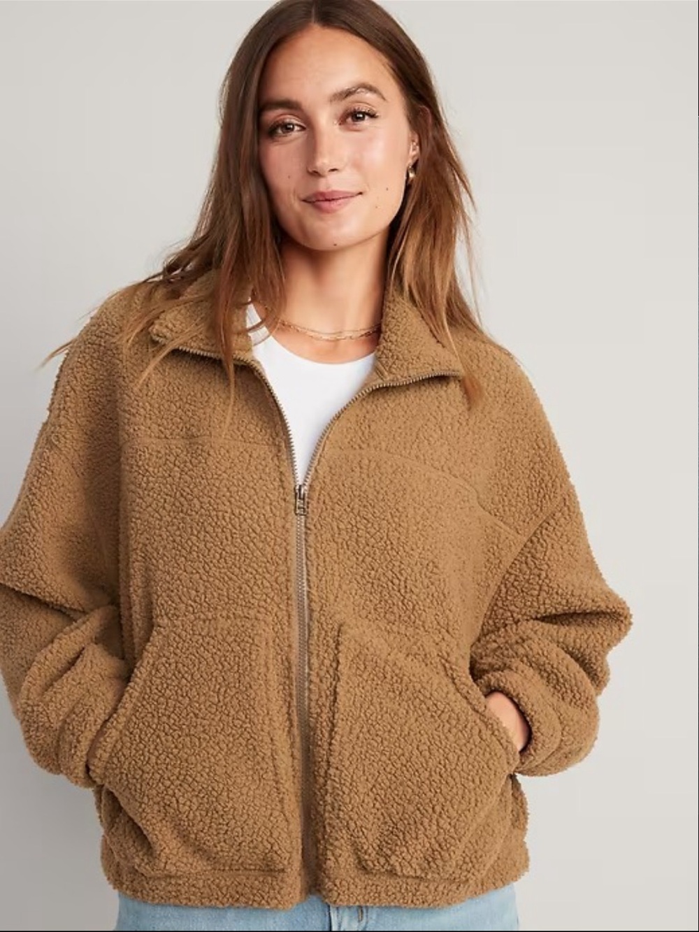 OLD NAVY Oversized Cozy Zip-Front Teddy Jacket - Camel Color